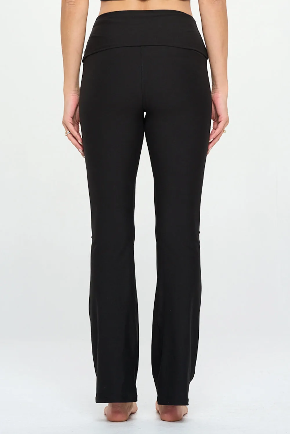 Jessica - Black - Fold - Over Waistband Straight Flare Compression Legging