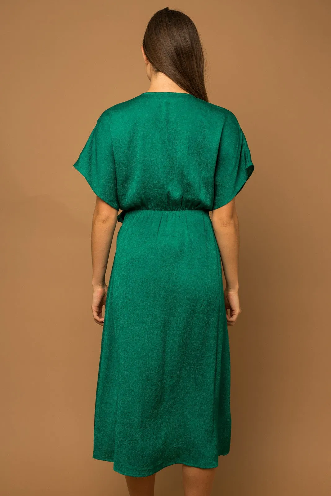 Jewel Green Surplice Faux Wrap Midi Dress - Final Sale