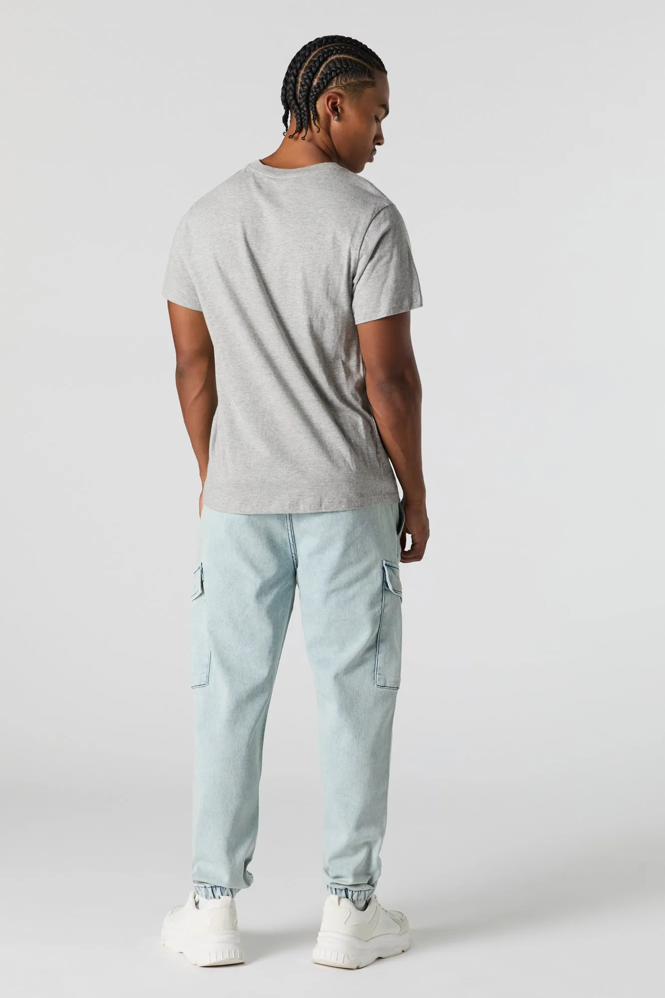 Jogger cargo en denim à taille coulissante
