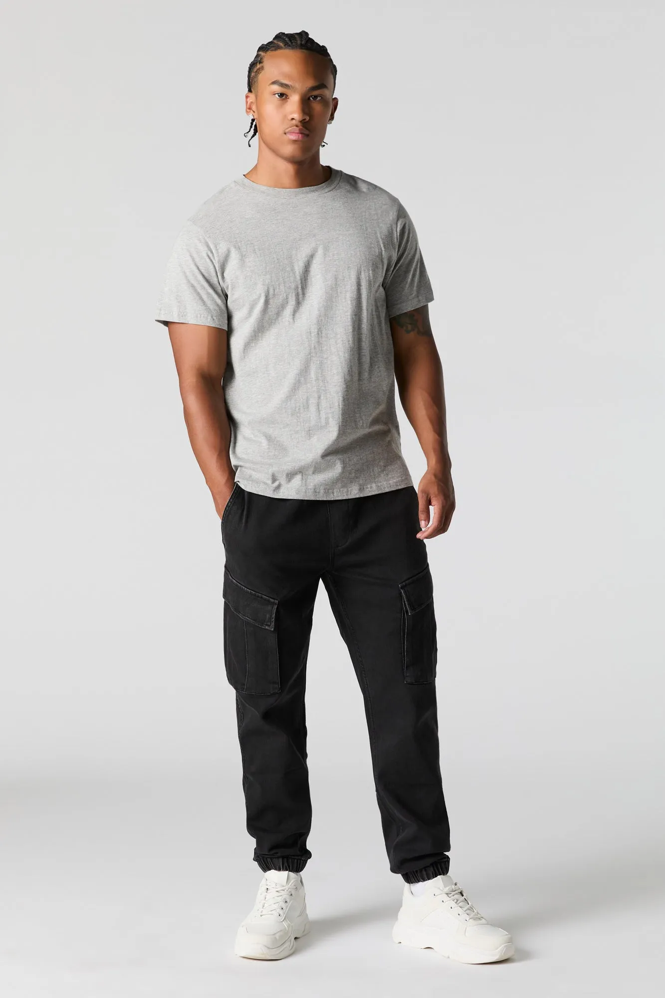 Jogger cargo en denim à taille coulissante