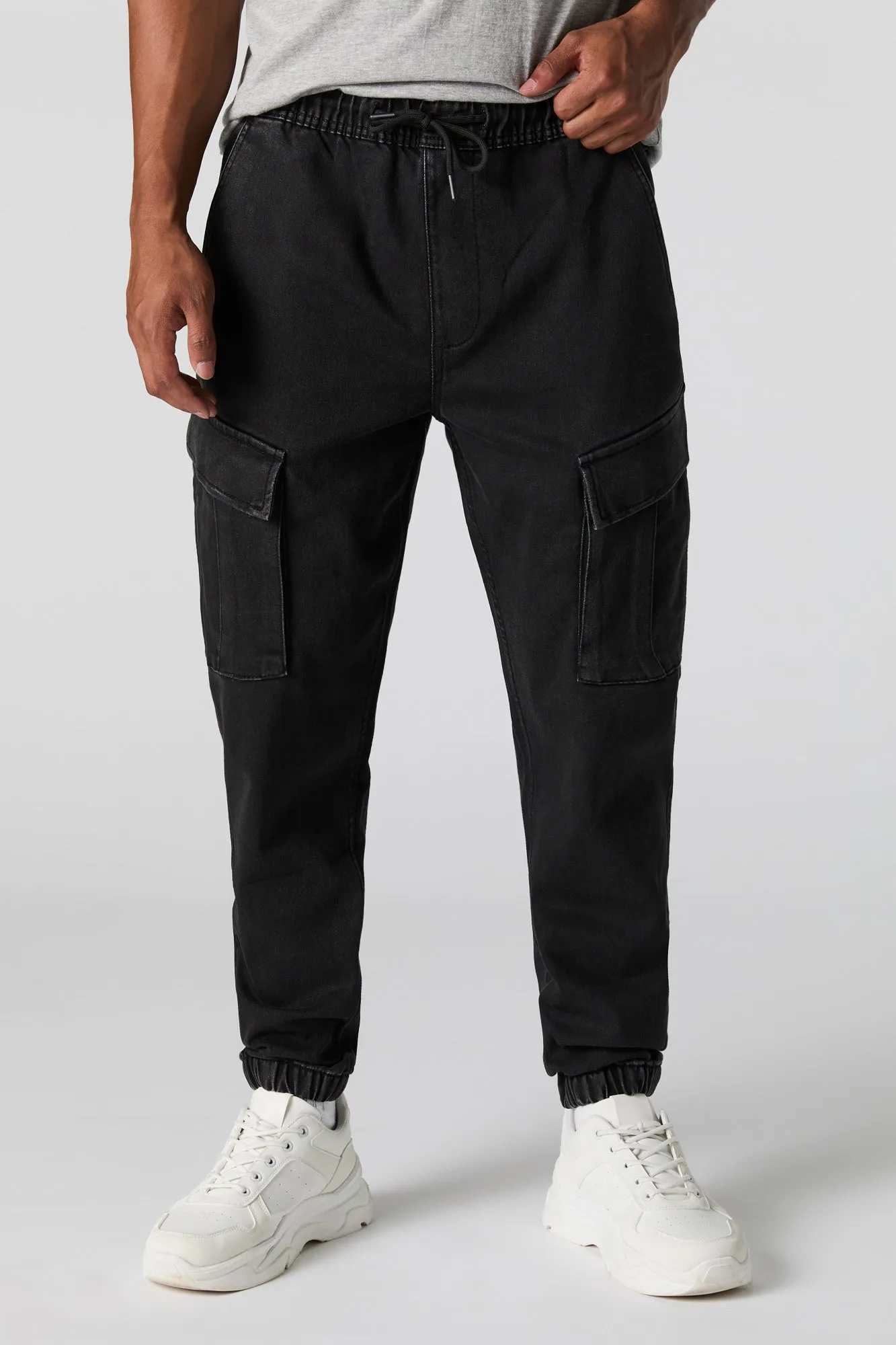Jogger cargo en denim à taille coulissante