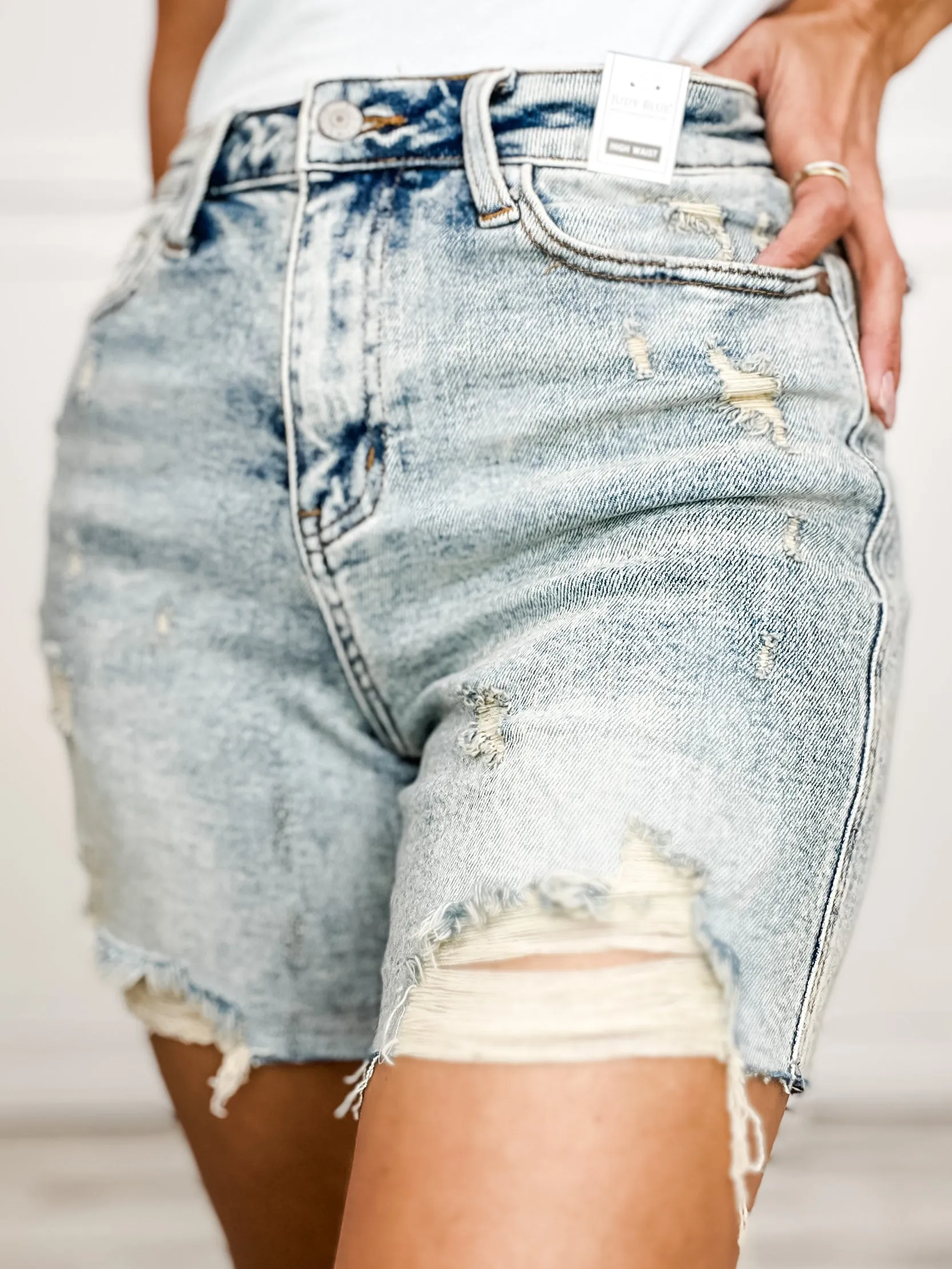 Judy Blue HONEY High Waist Mineral Wash Distressed Boyfriend Shorts