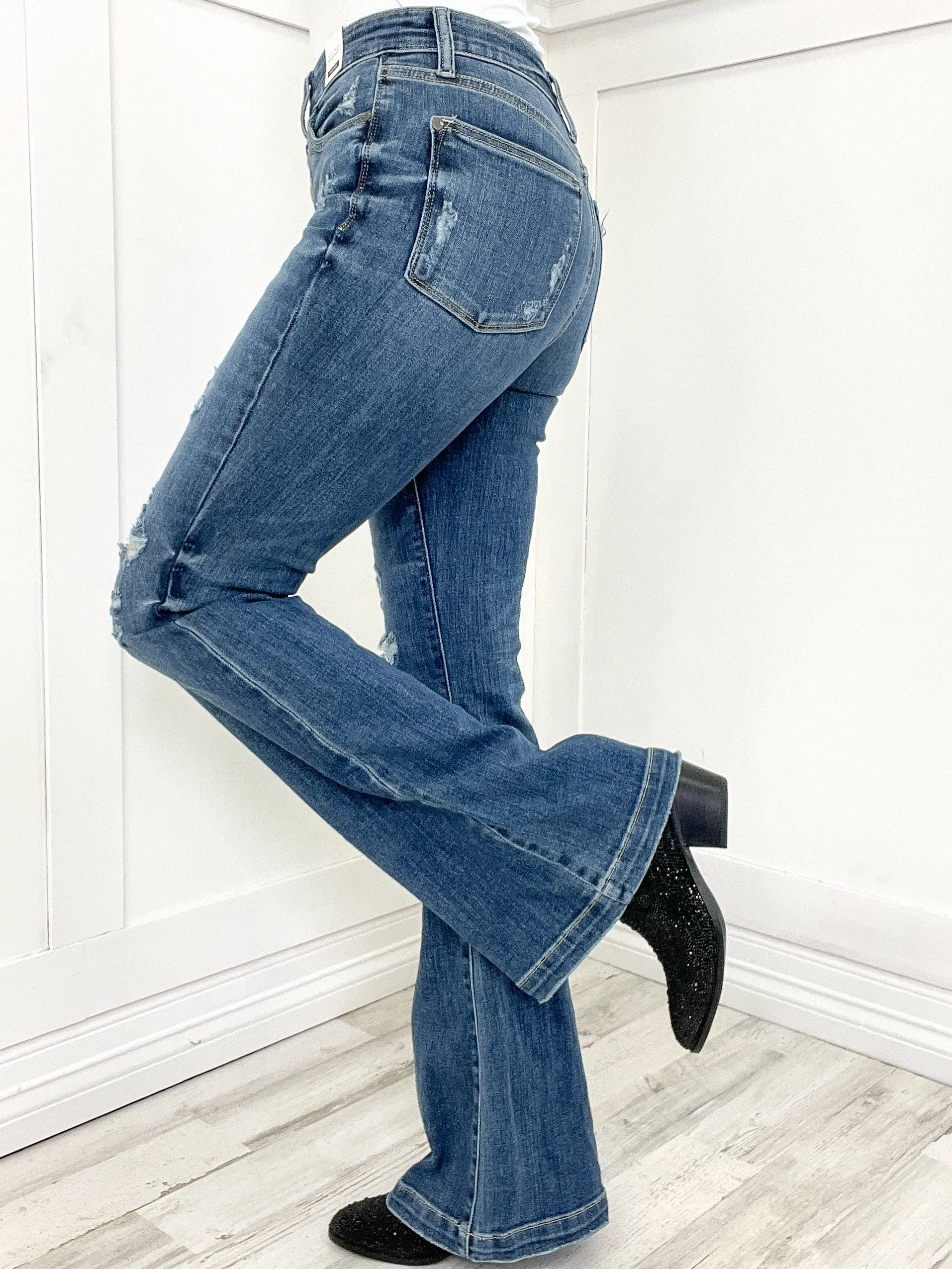 Judy Blue LUNA Button Fly Distressed Trouser Denim Jeans