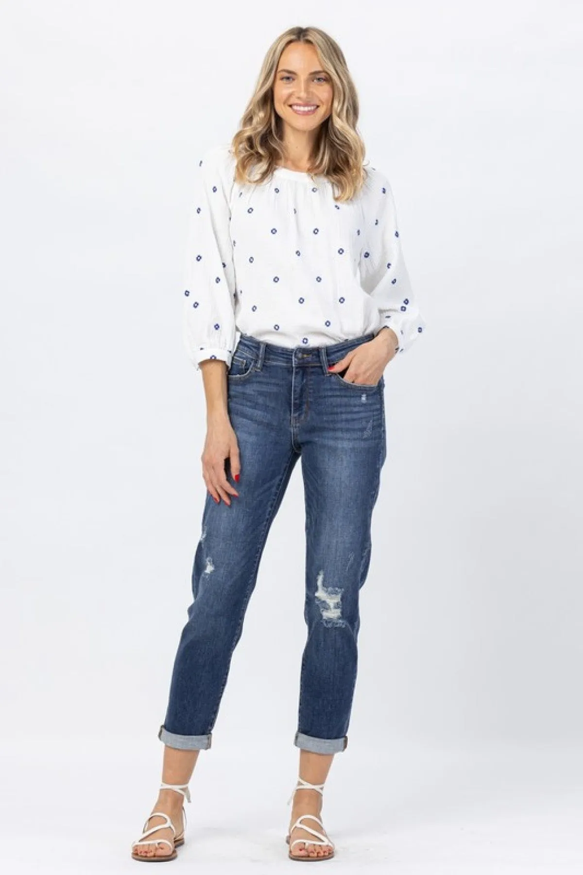 Judy Blue Mid-Rise Cuffed Distressed Slim Fit