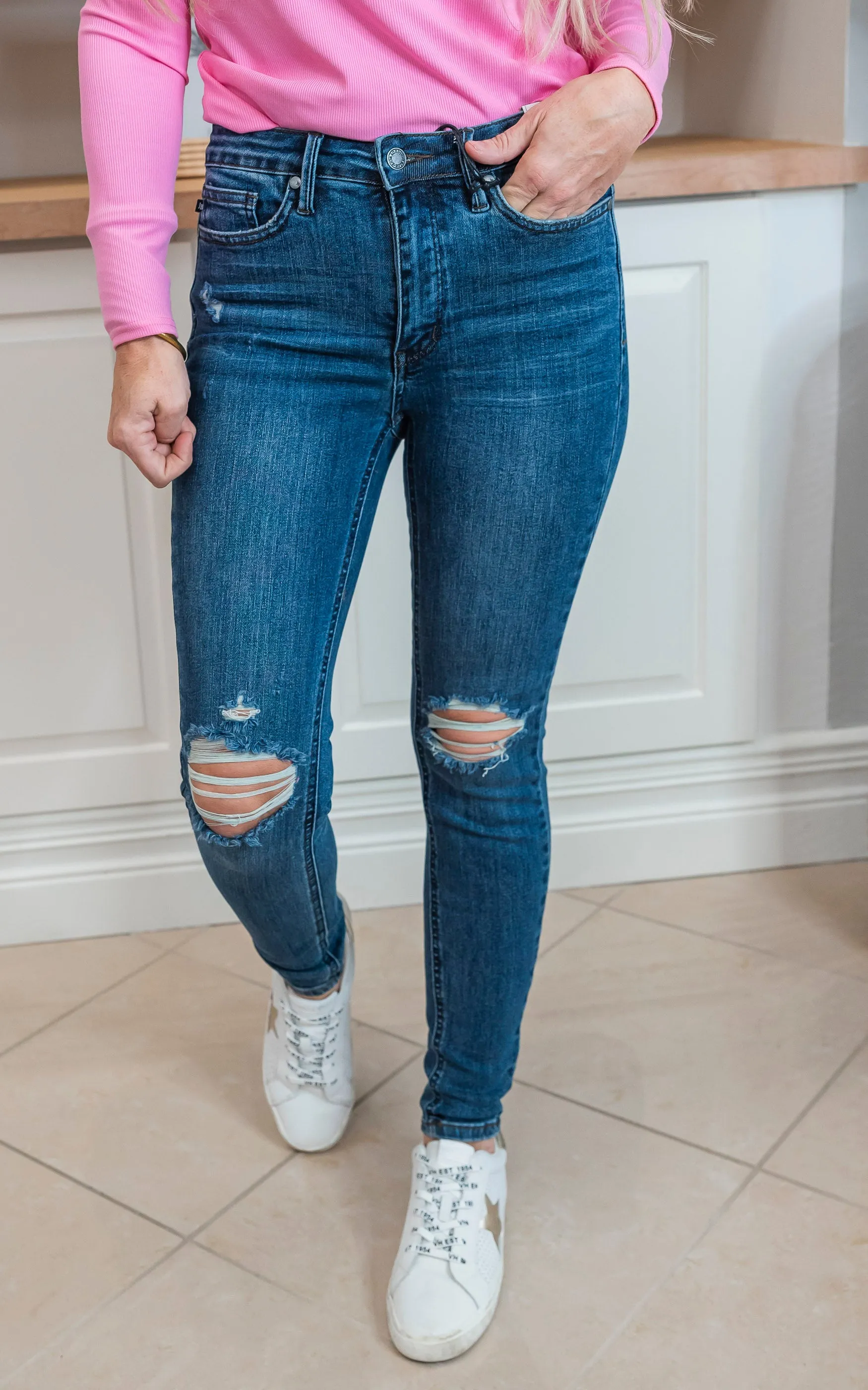 JUDY BLUE Mid-Rise Tummy Control Destroy Skinny Denim Jeans - Final Sale