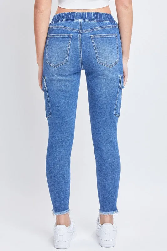 Junior Mid-Rise Pull-On Cargo Ankle Jeans  | YMI Final Sale