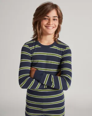 Kids' KMDCore Long Sleeve Top - Thyme/Midnight Navy Stripe