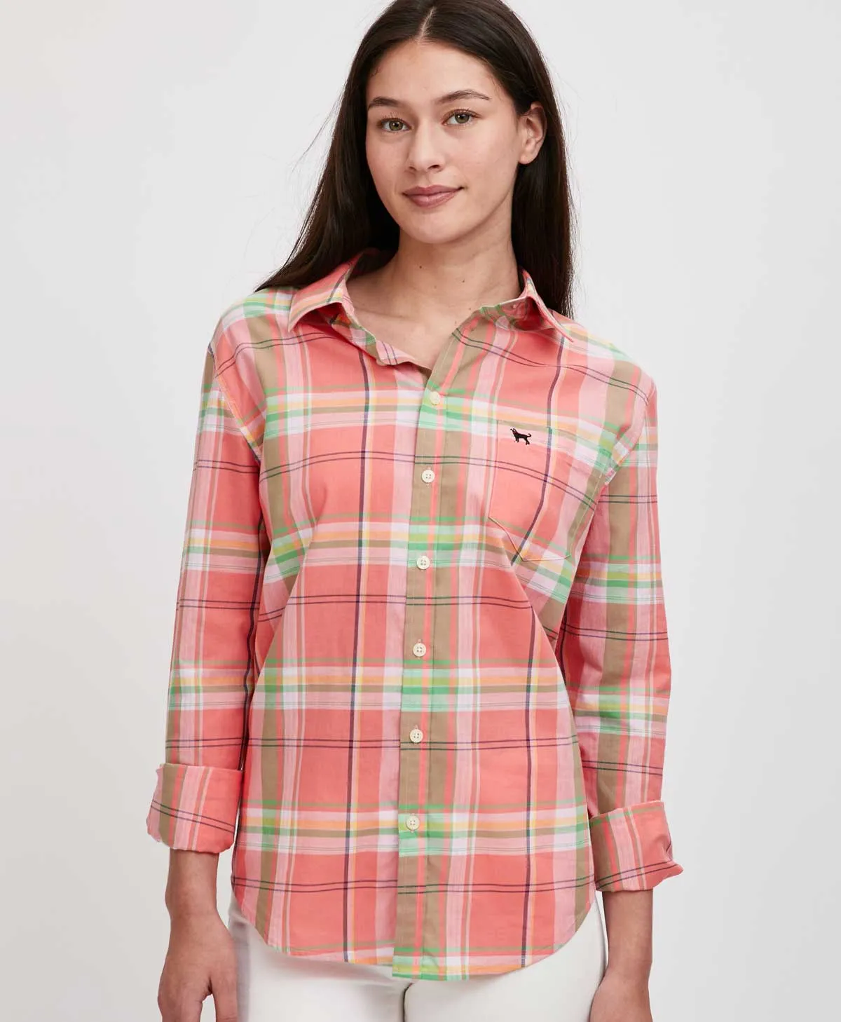 Ladies Maya Gauze Longsleeve Plaid Shirt