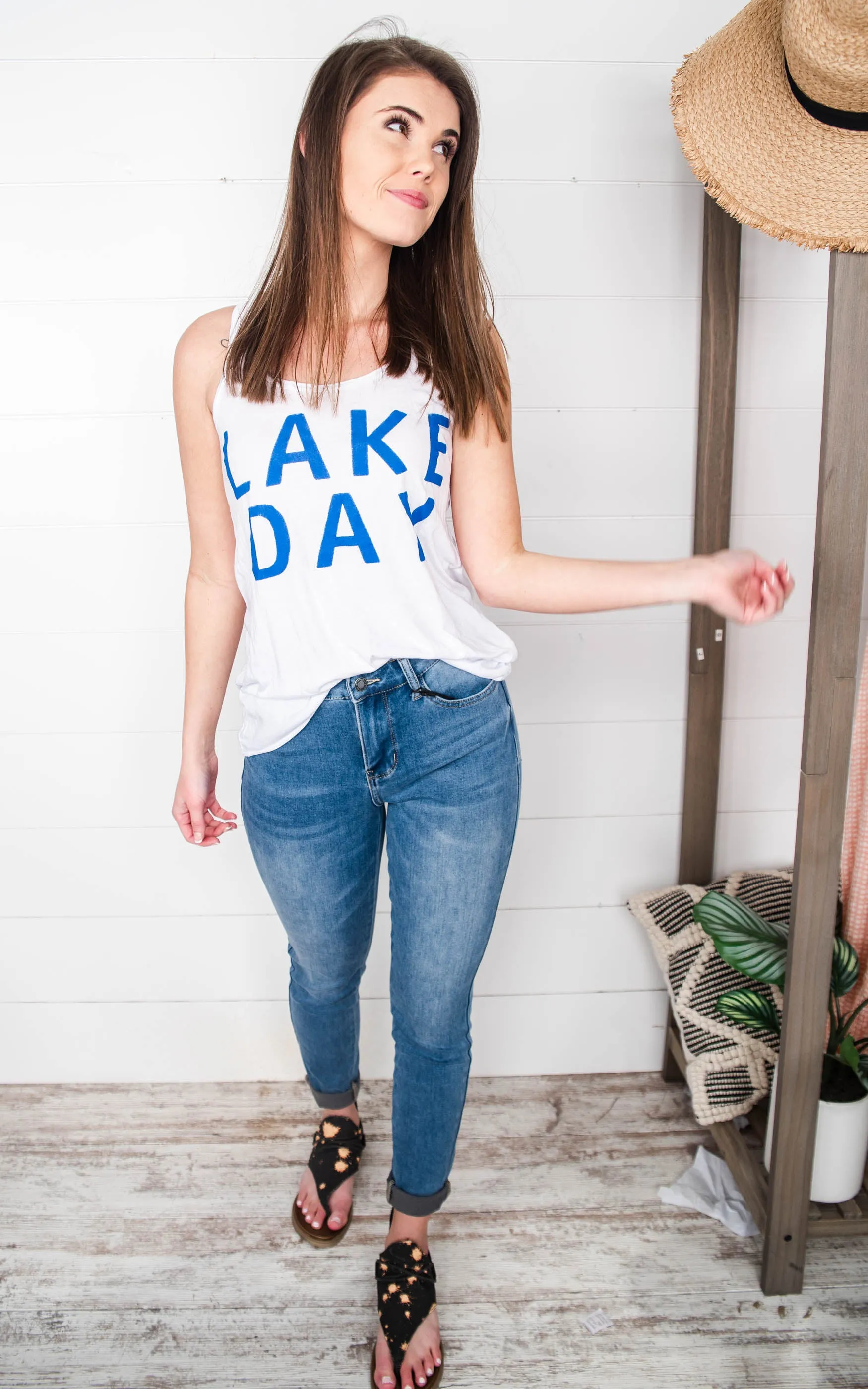 Lake Day Slouchy Tank Top - White** - Final Sale