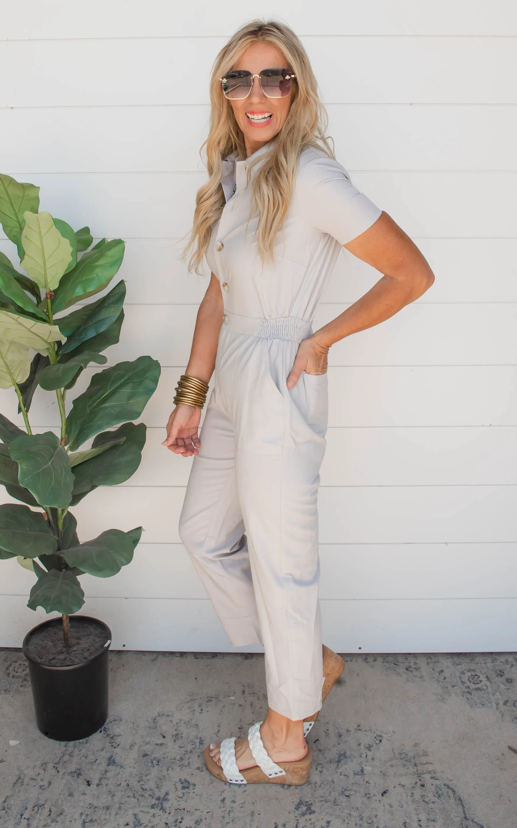 Light Grey Utility Jumpsuit | FINAL SALE