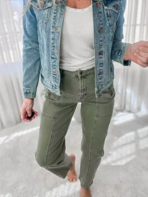 MICA | Seafoam High Rise Tapered Cargo Denim Jeans