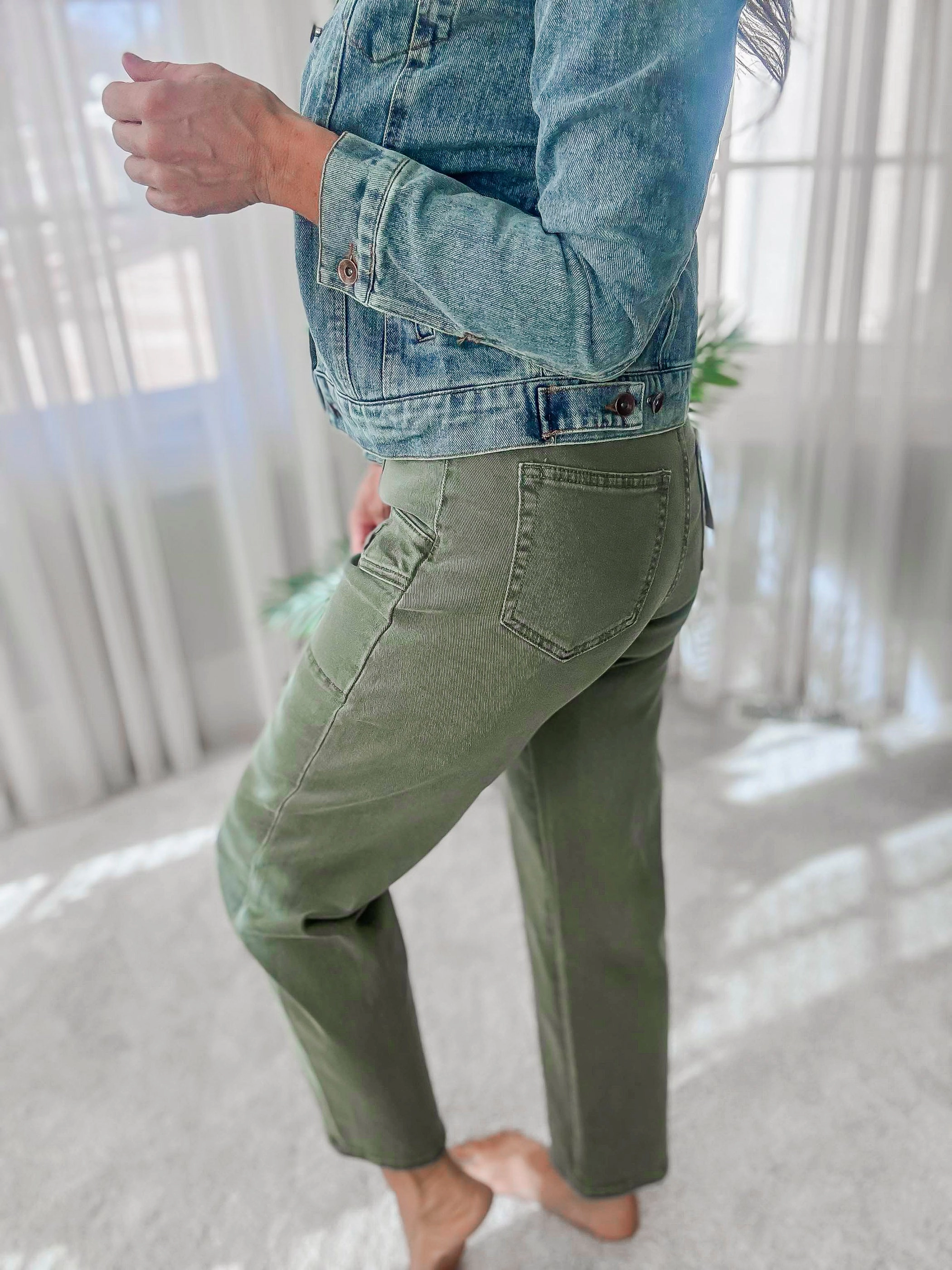 MICA | Seafoam High Rise Tapered Cargo Denim Jeans
