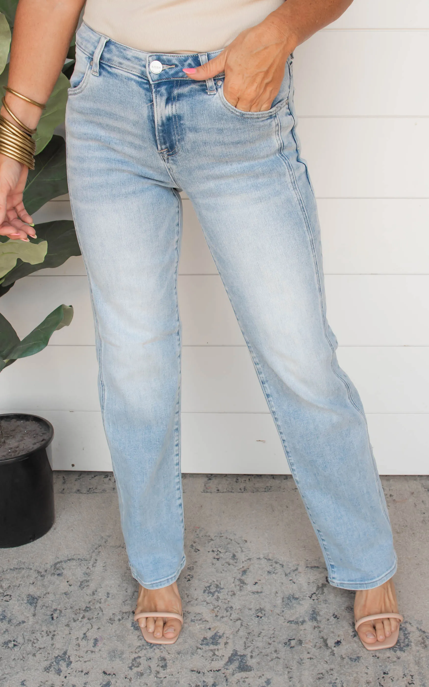 Mid Rise Straight Denim Jeans - Risen - Final Sale