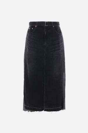 midi skirt in denim and pleated twill