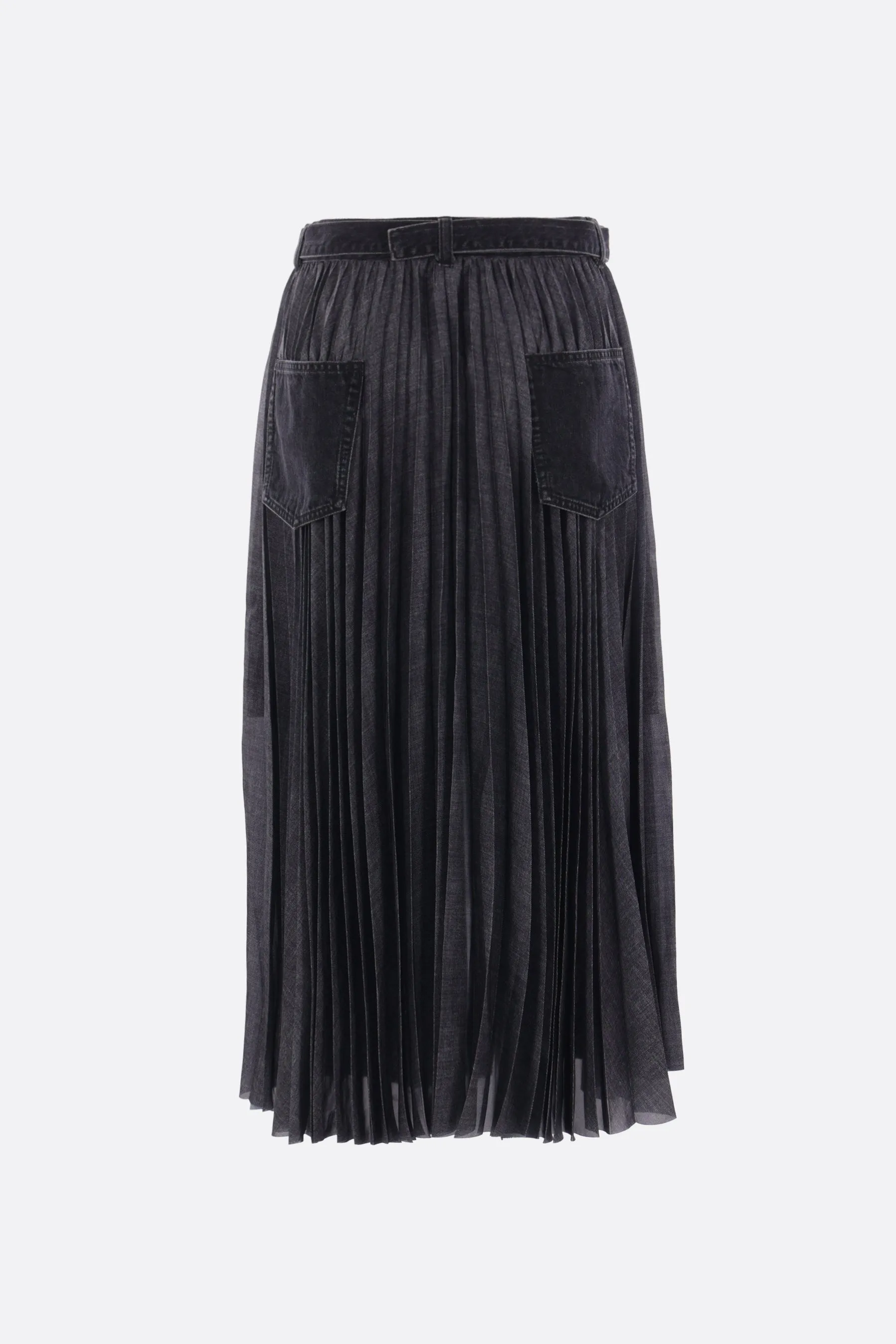 midi skirt in denim and pleated twill