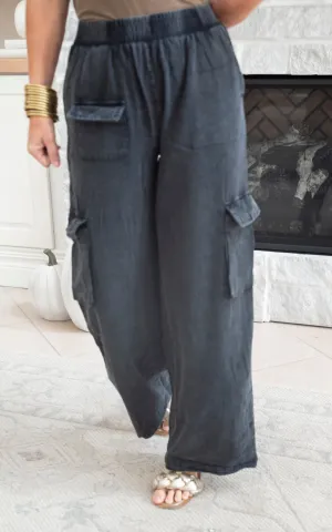 Mineral Washed Cargo Pants - Ash Black - Final Sale