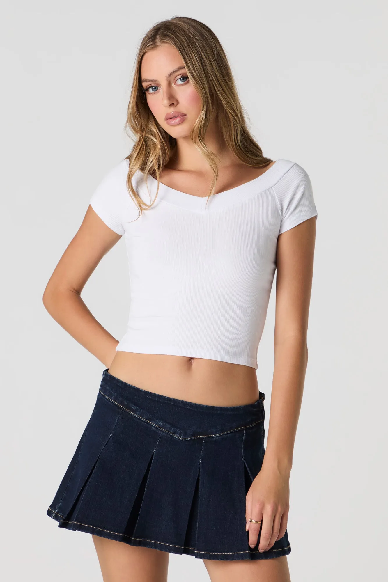 Minijupe-short plissée en denim