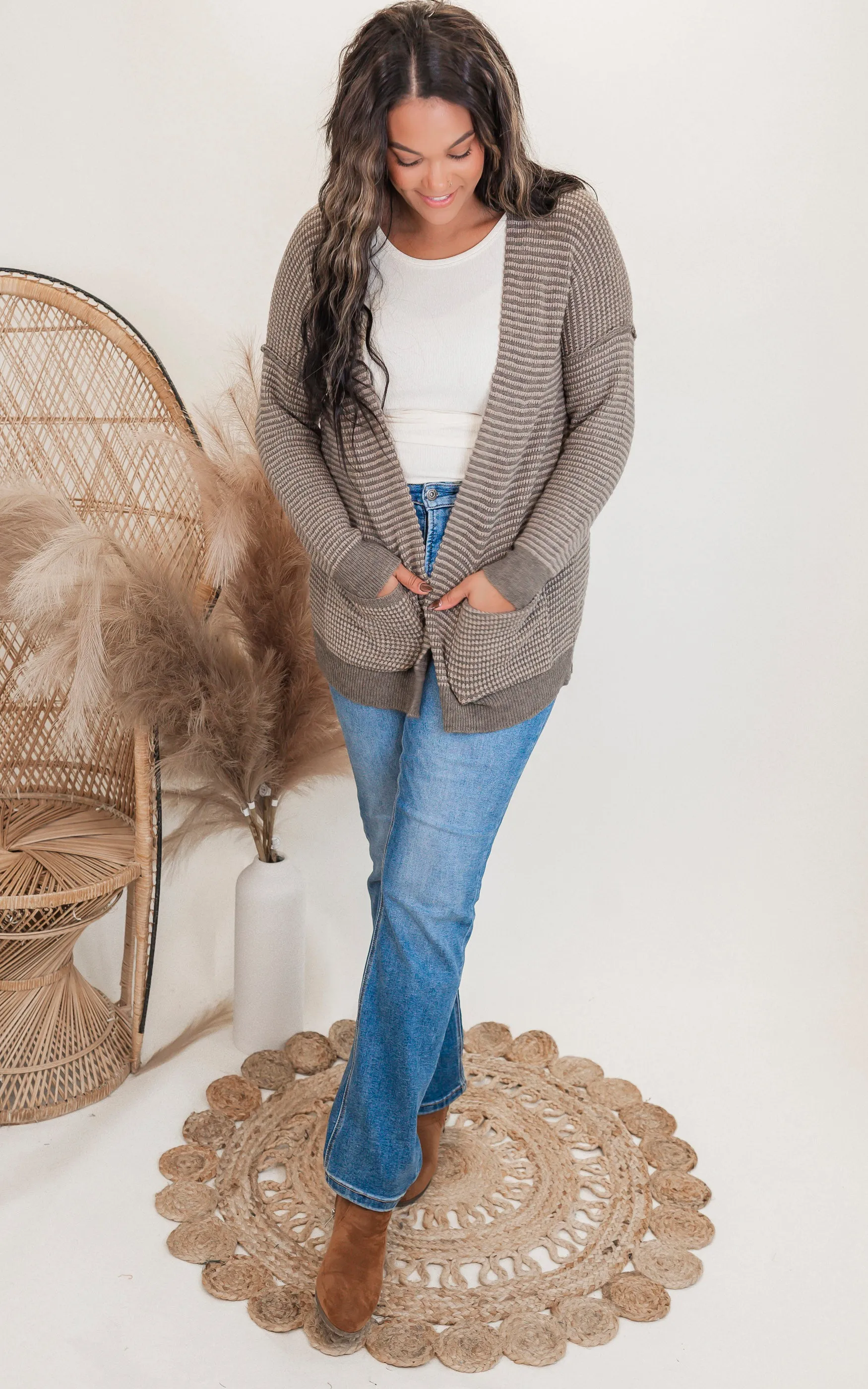 Mocha Color Waffle Texture Cardigan - Final Sale