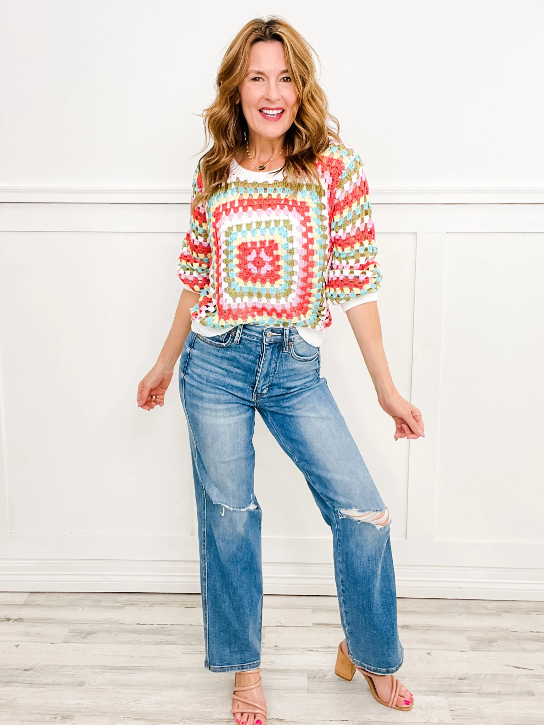 MULTI COLORS GRANNY SQUARE CROCHET TOP