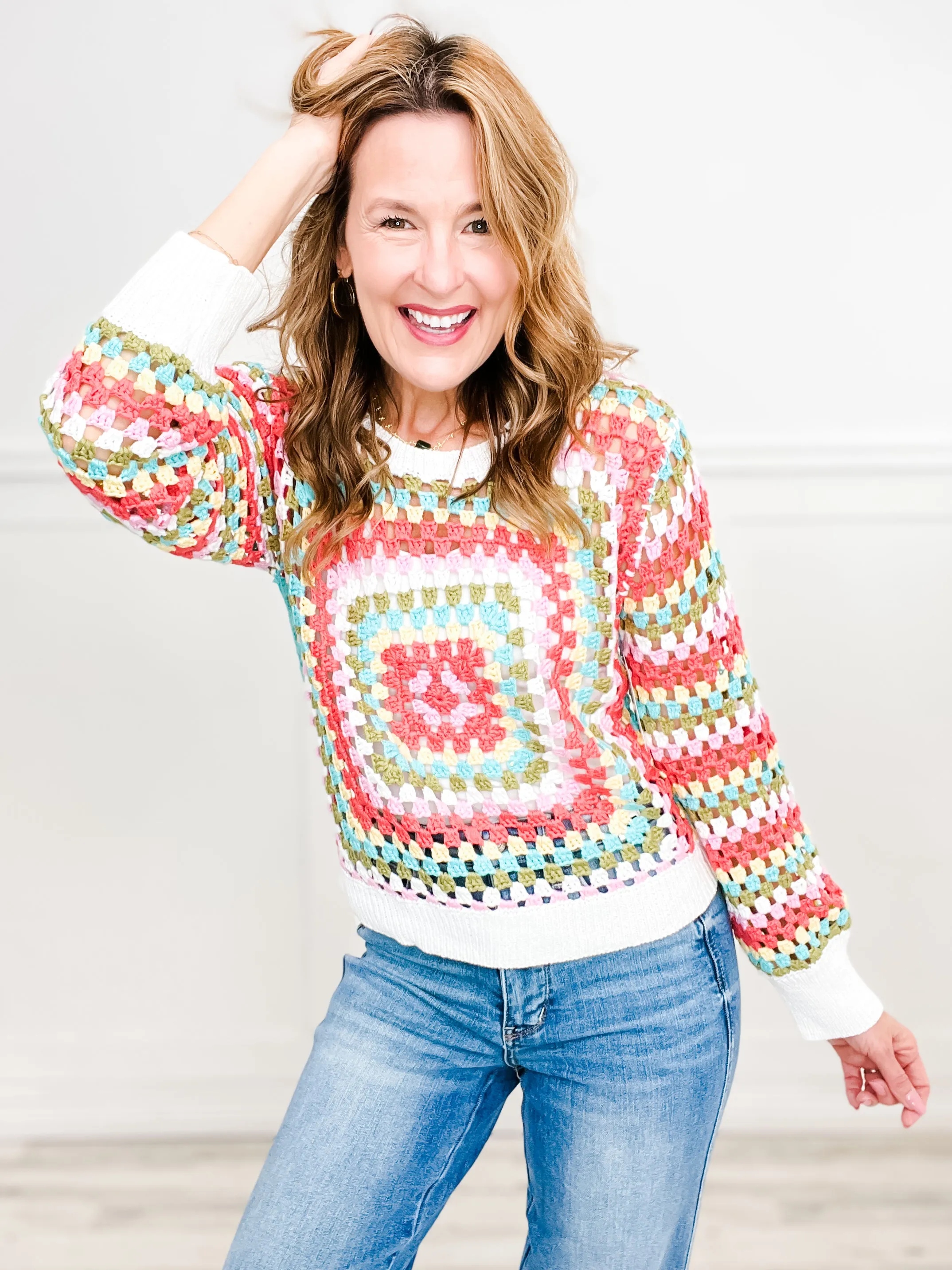 MULTI COLORS GRANNY SQUARE CROCHET TOP