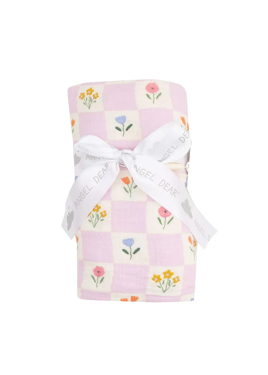Muslin Swaddle Blanket - Floral Check