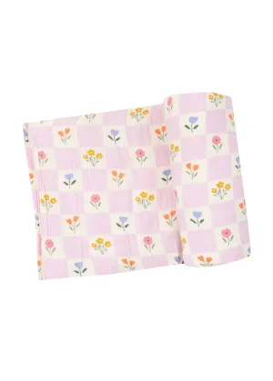 Muslin Swaddle Blanket - Floral Check