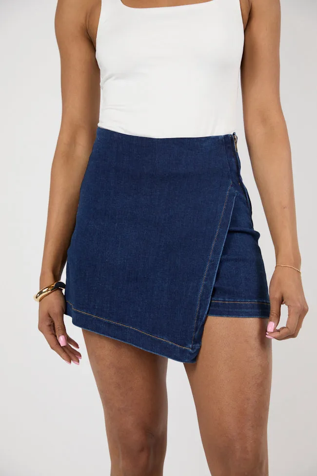 My Favorite Dark Wash Denim Skort