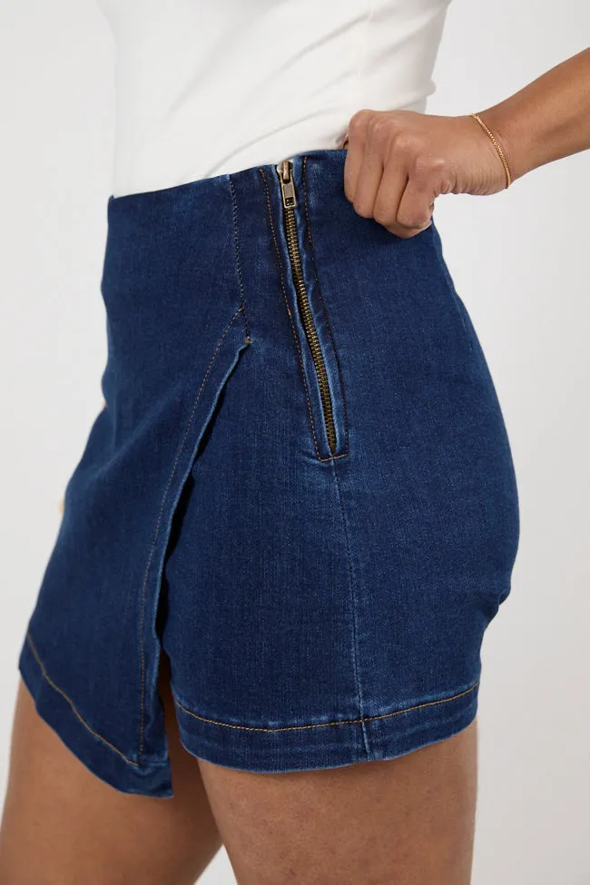 My Favorite Dark Wash Denim Skort