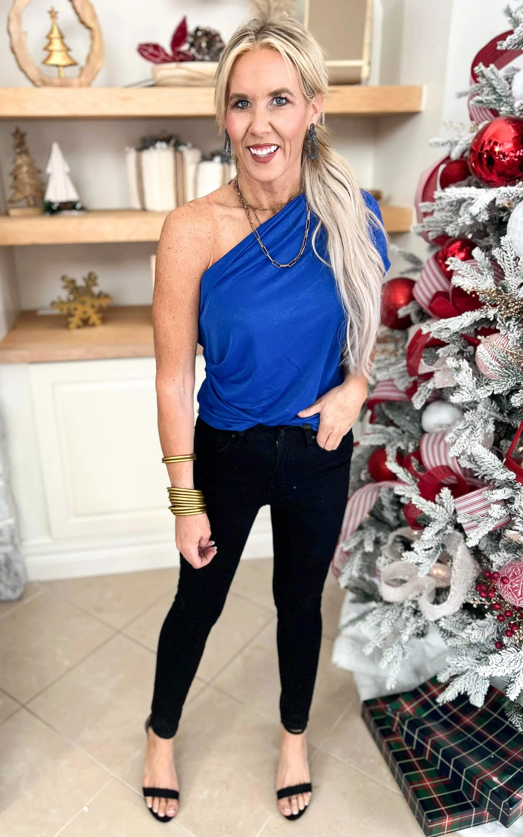 One Shoulder Pleated Knit Top - Final Sale**