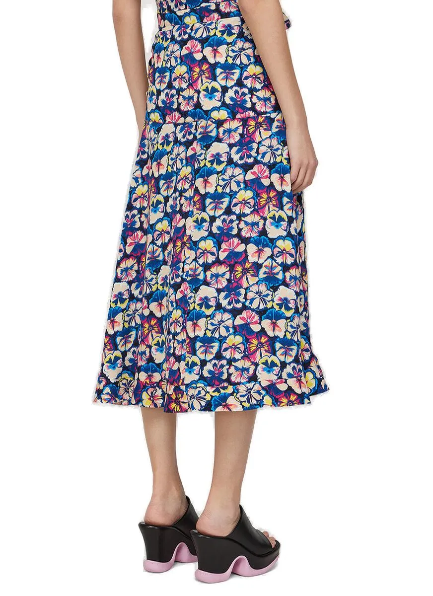 Paco Rabanne Floral Printed Ruffle Hem Midi Skirt