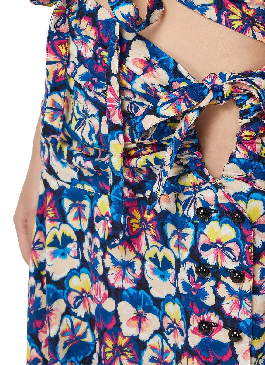 Paco Rabanne Floral Printed Ruffle Hem Midi Skirt