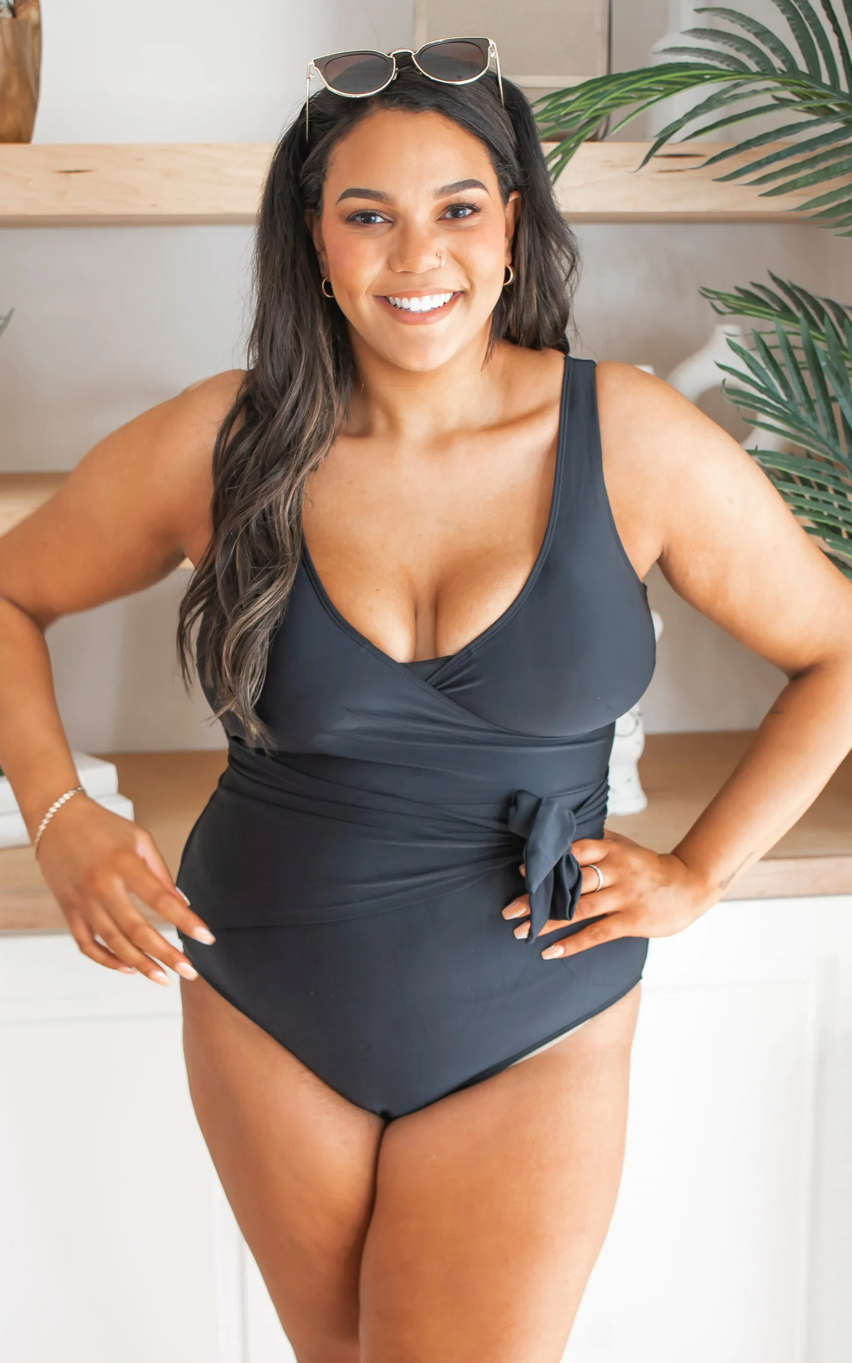 Palm Beach Black Wrap Front One Piece Swimsuit - FINAL SALE