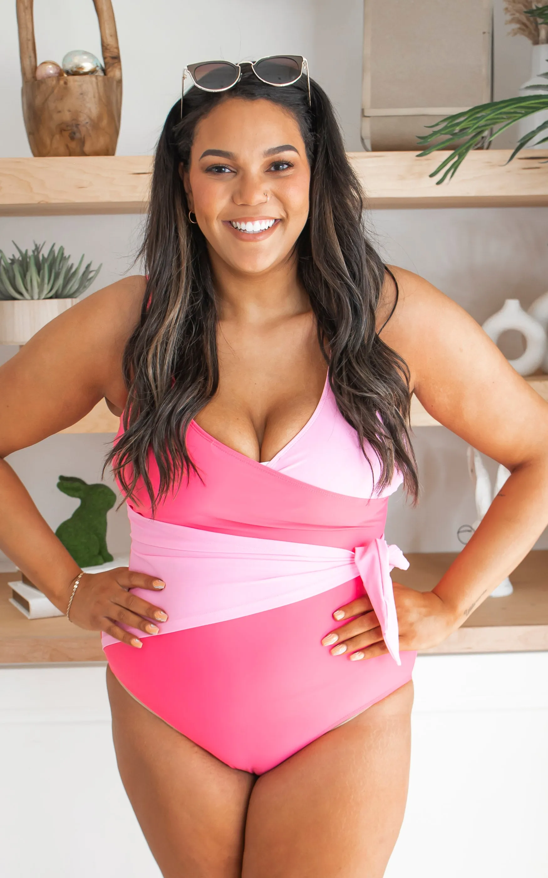 Palm Beach Pink Colorblock Wrap Front One Piece Swimsuit - Final Sale