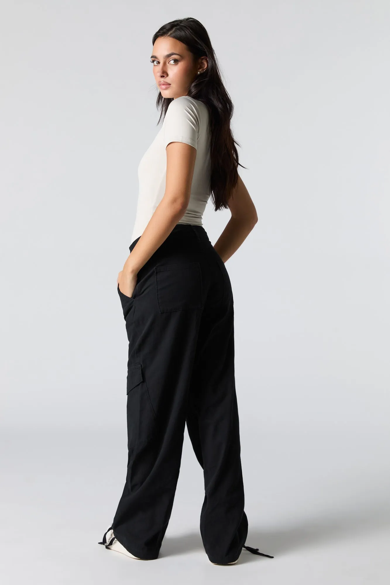 Pantalon cargo ample à taille coulissante