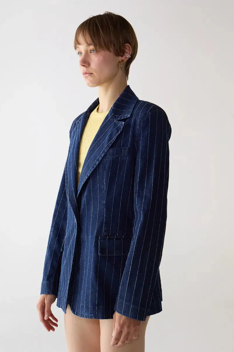 Pin Stripe Denim Blazer