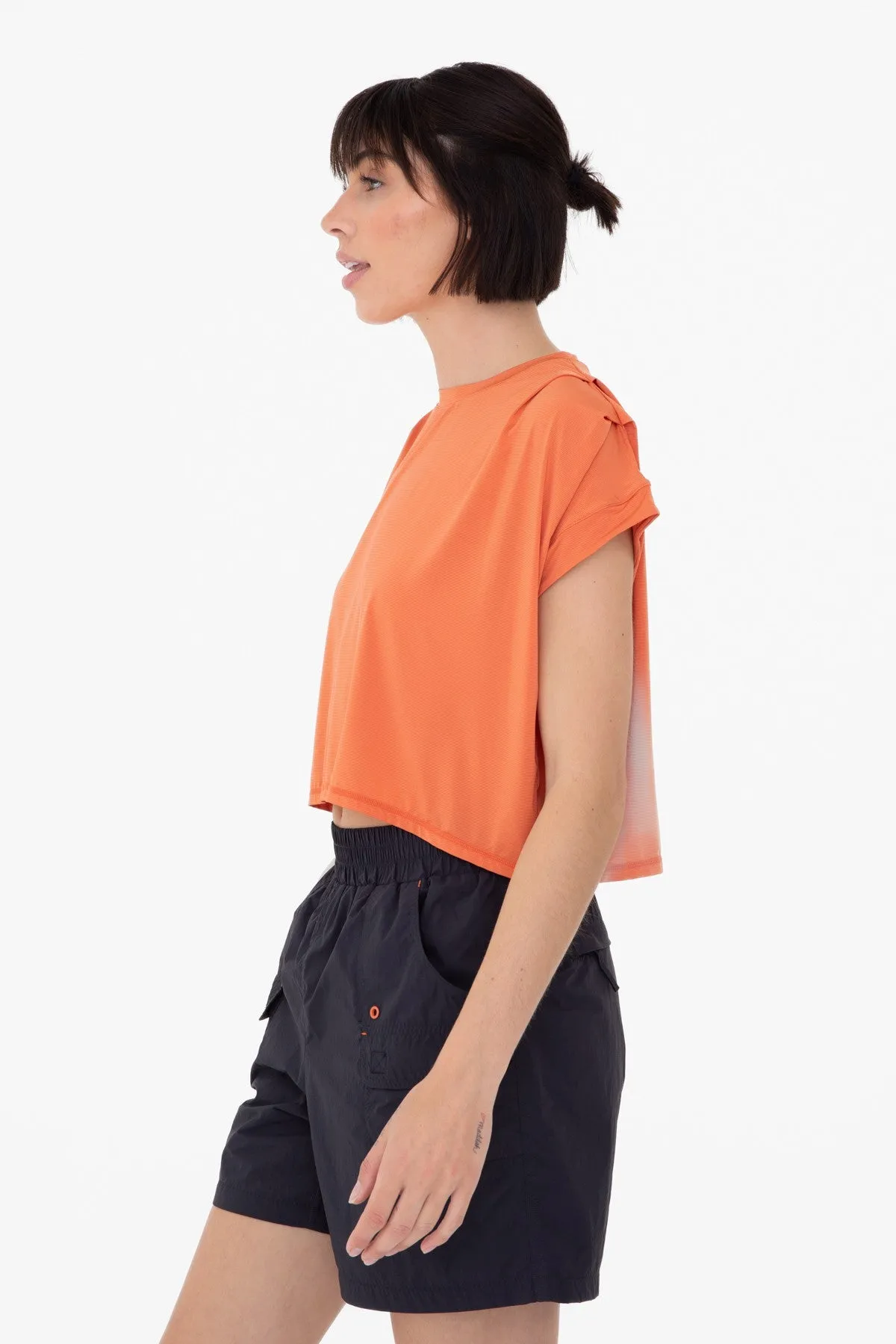 Pleated Shoulder Open Back Short Sleeve Top | MONO B* | FINAL SALE
