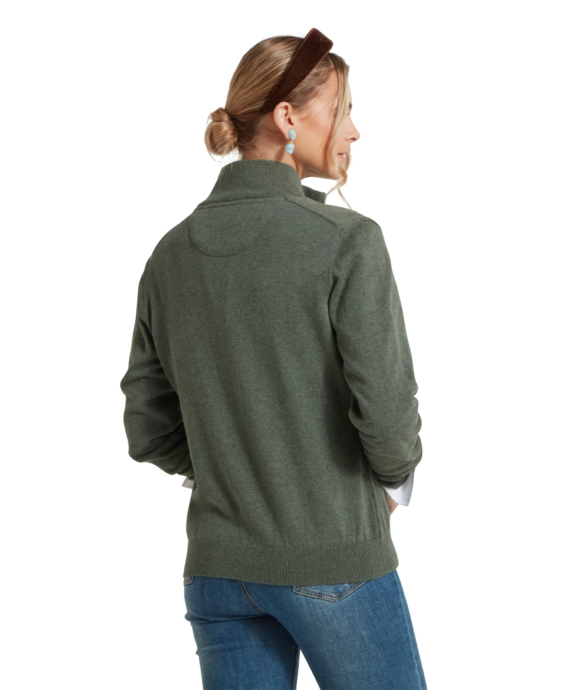Polperro Quarter Zip Jumper - Country Green