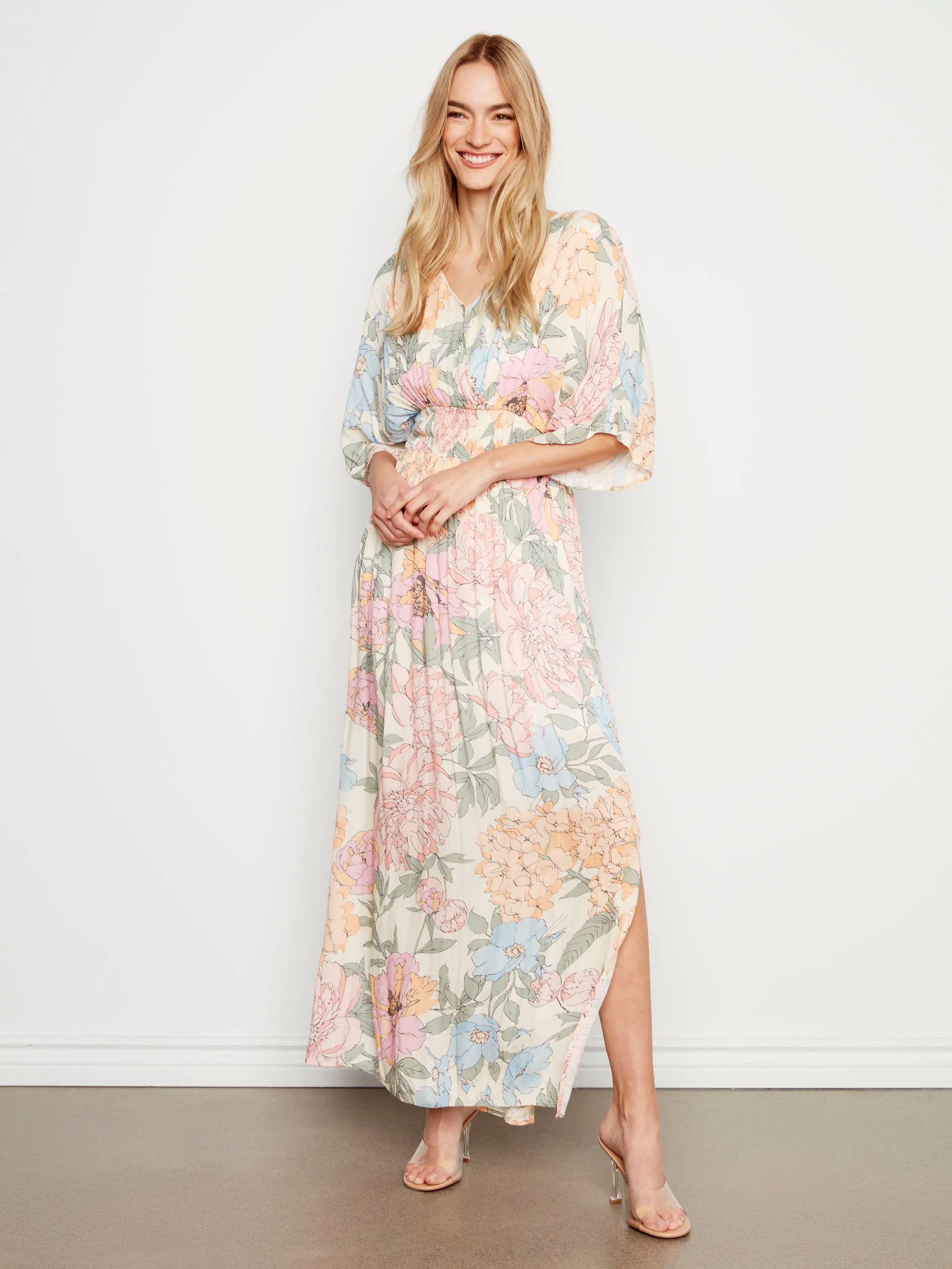 Printed Dolman Sleeve Maxi Dress with Side Slits - Dahlia