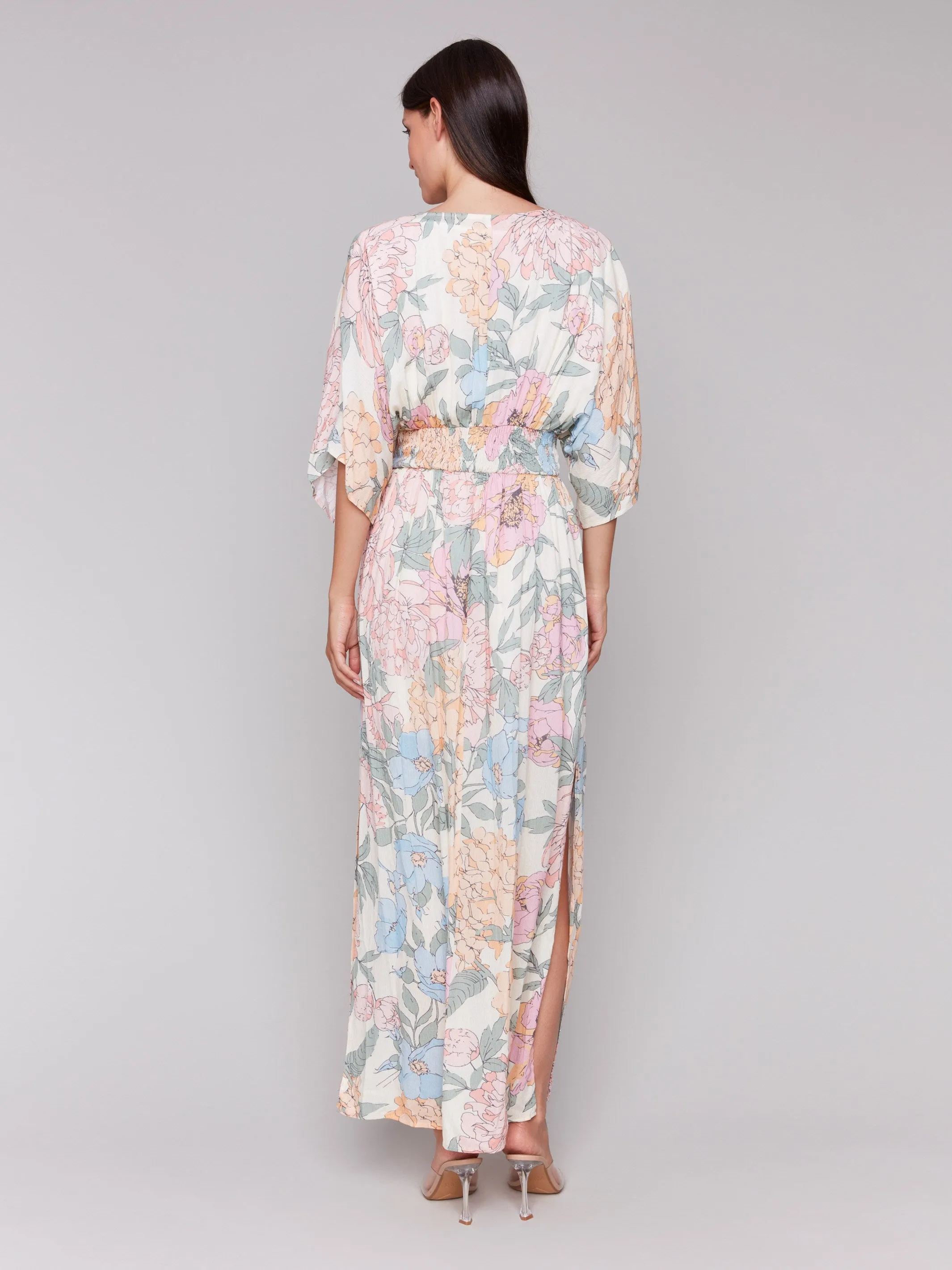 Printed Dolman Sleeve Maxi Dress with Side Slits - Dahlia