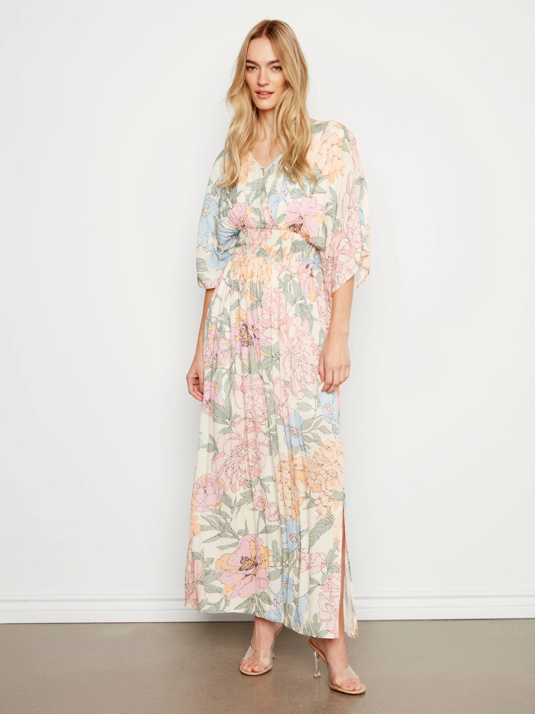 Printed Dolman Sleeve Maxi Dress with Side Slits - Dahlia