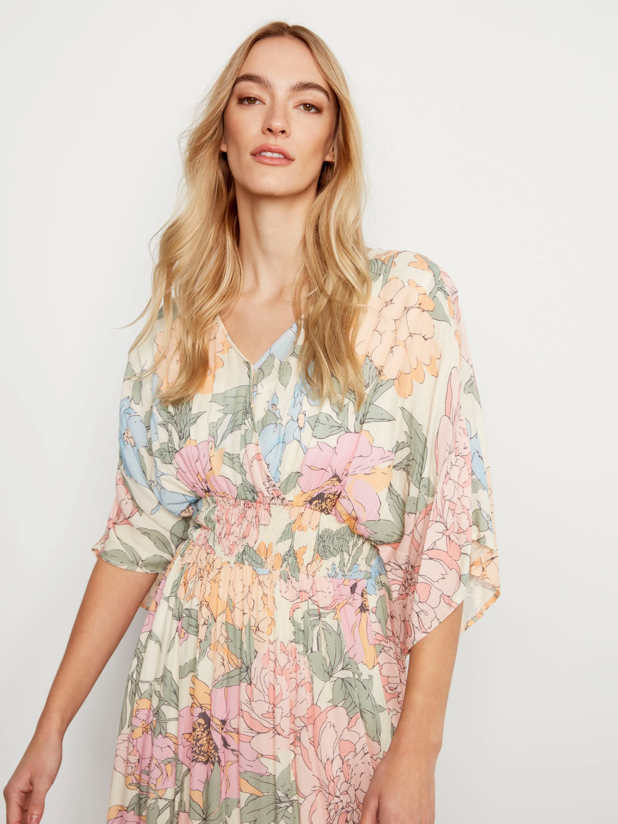 Printed Dolman Sleeve Maxi Dress with Side Slits - Dahlia