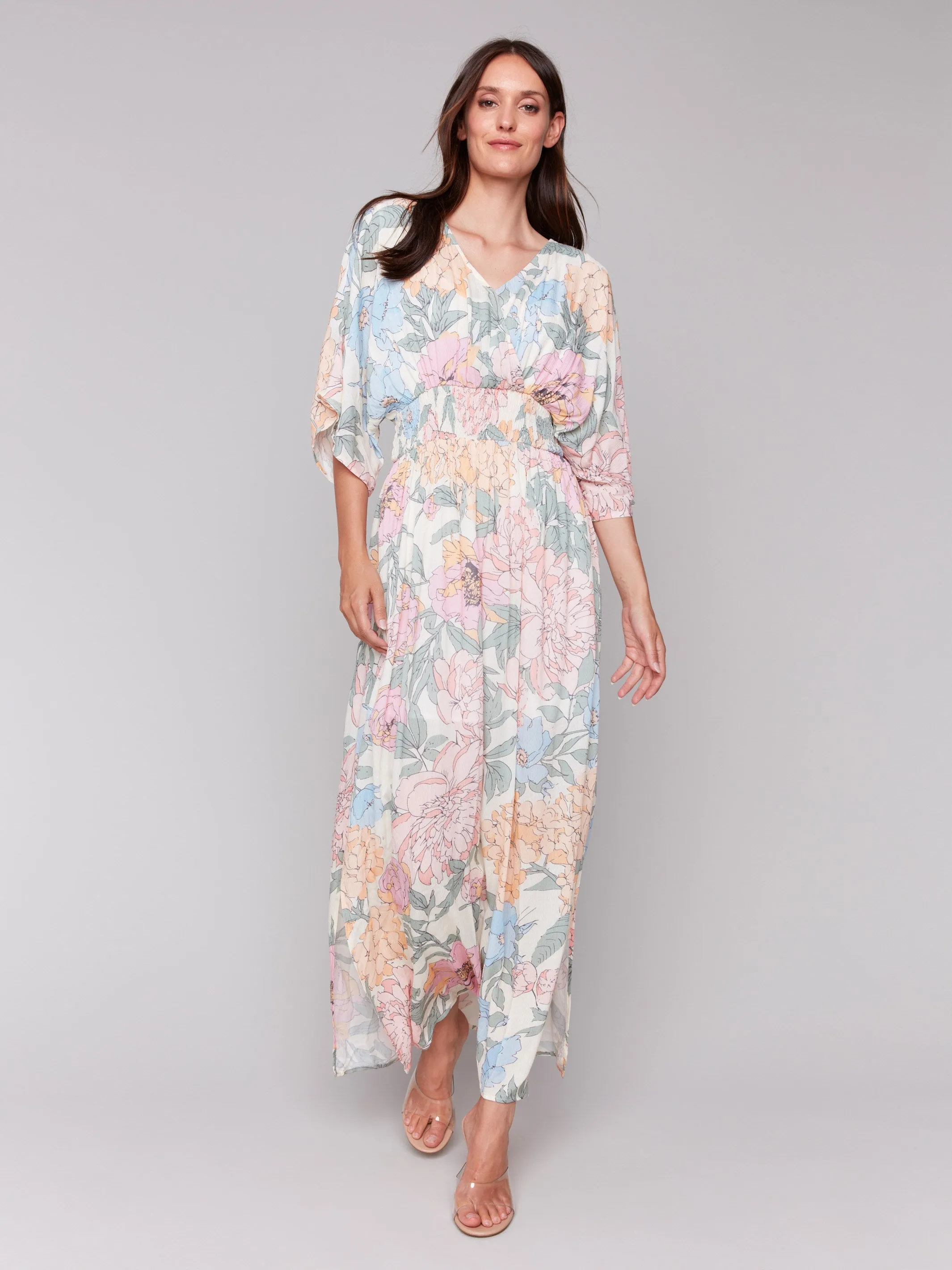 Printed Dolman Sleeve Maxi Dress with Side Slits - Dahlia