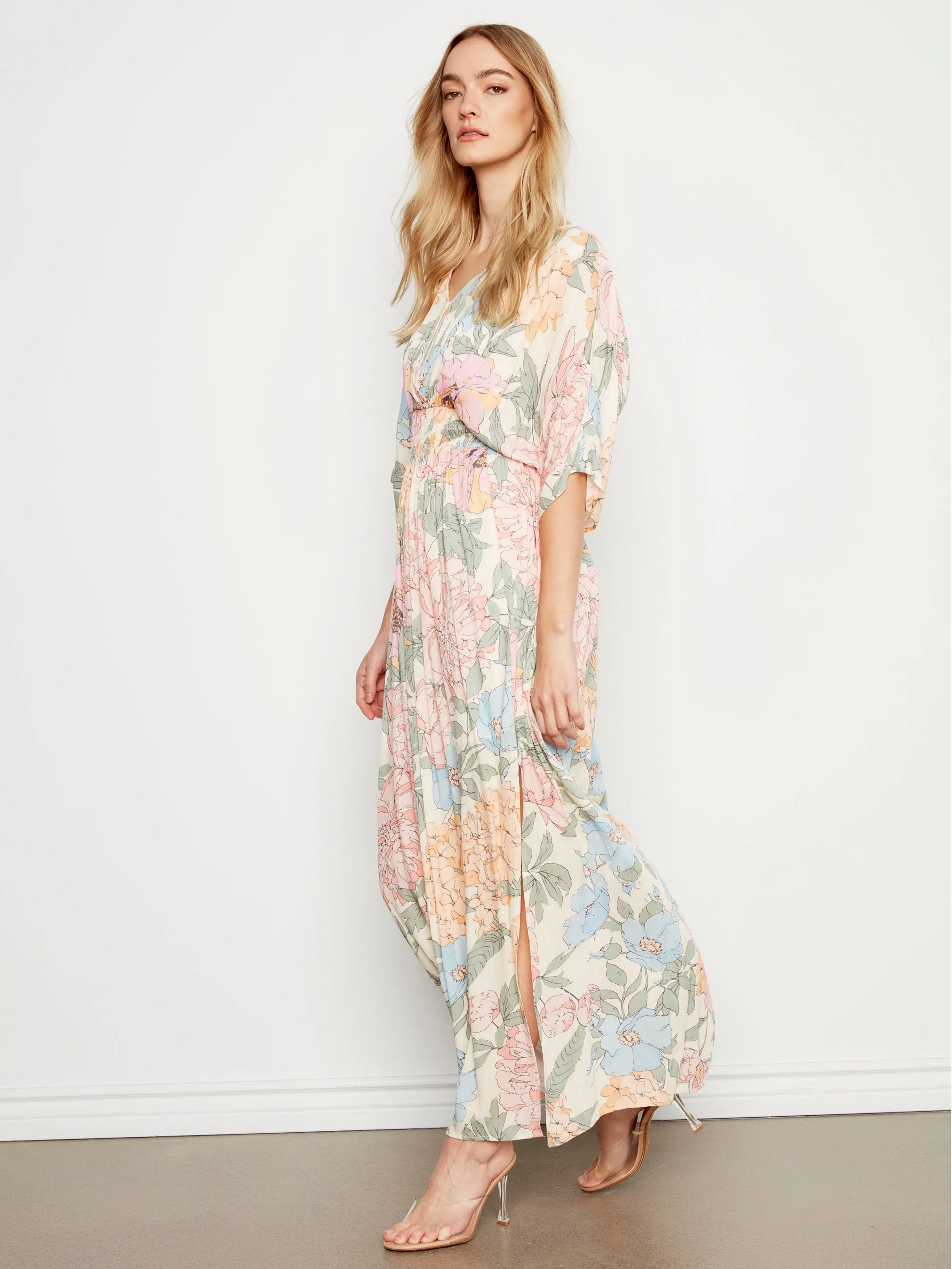 Printed Dolman Sleeve Maxi Dress with Side Slits - Dahlia