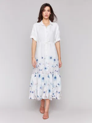 Printed Linen Blend Button-Front Maxi Shirt Dress - Field
