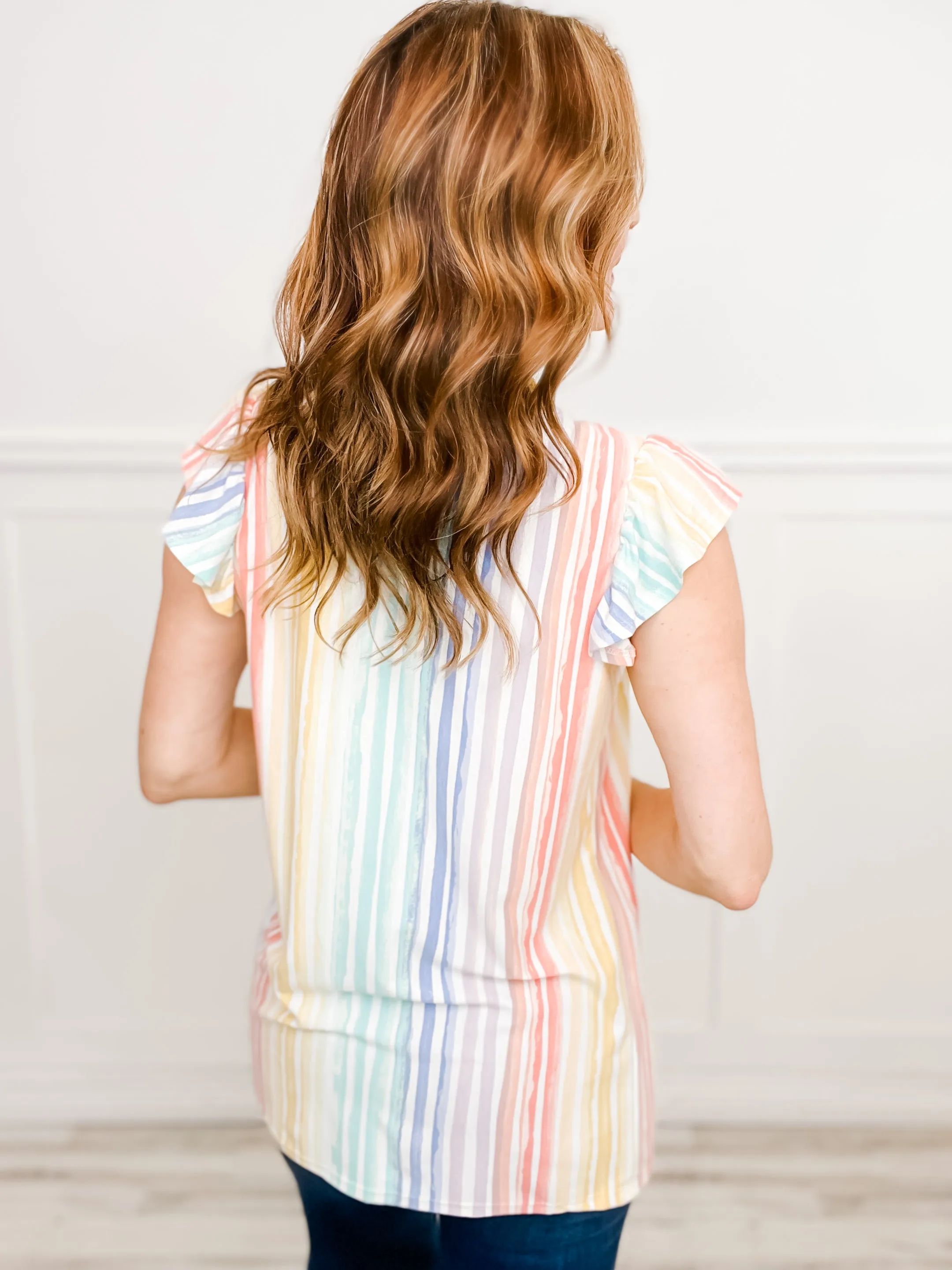 Radiant Spectrum Ruffled Round Neck Sleeveless Top