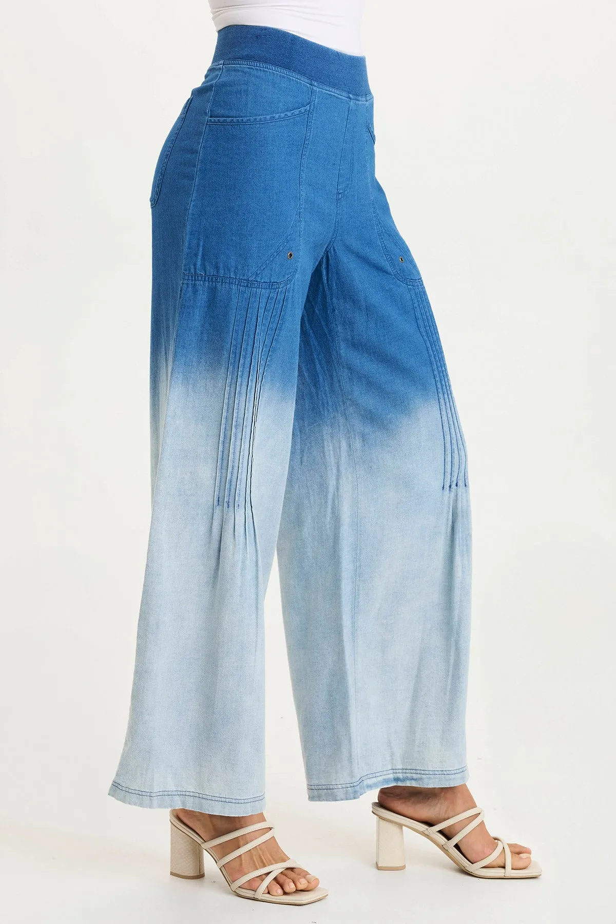 Ralston Indigo Twill Lightweight Pleated Wide Leg Pant