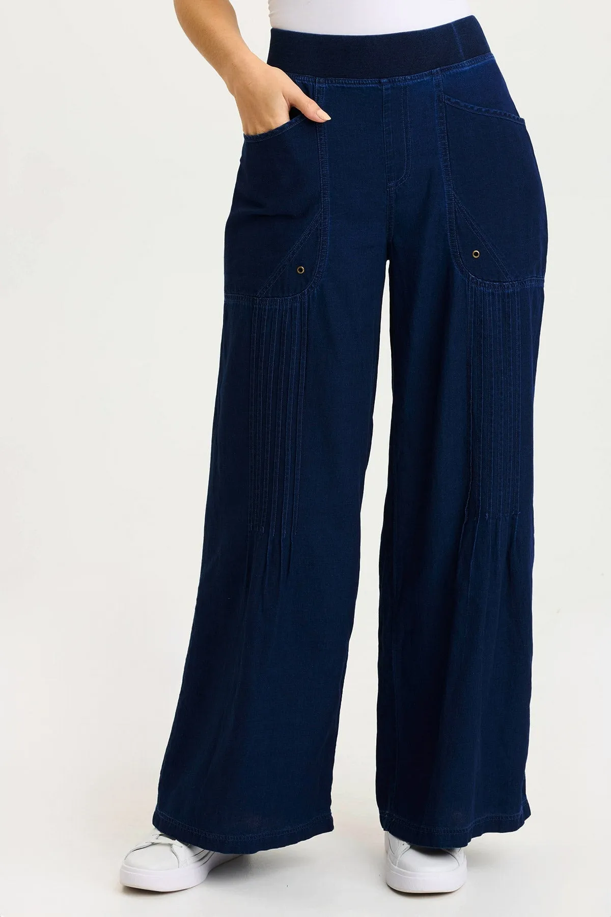Ralston Indigo Twill Lightweight Pleated Wide Leg Pant