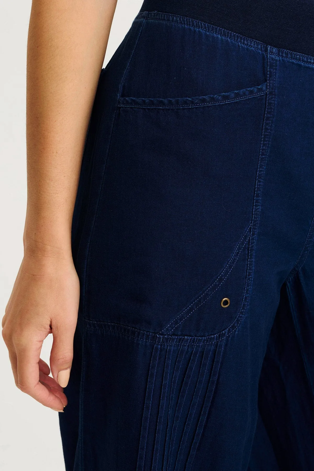 Ralston Indigo Twill Lightweight Pleated Wide Leg Pant