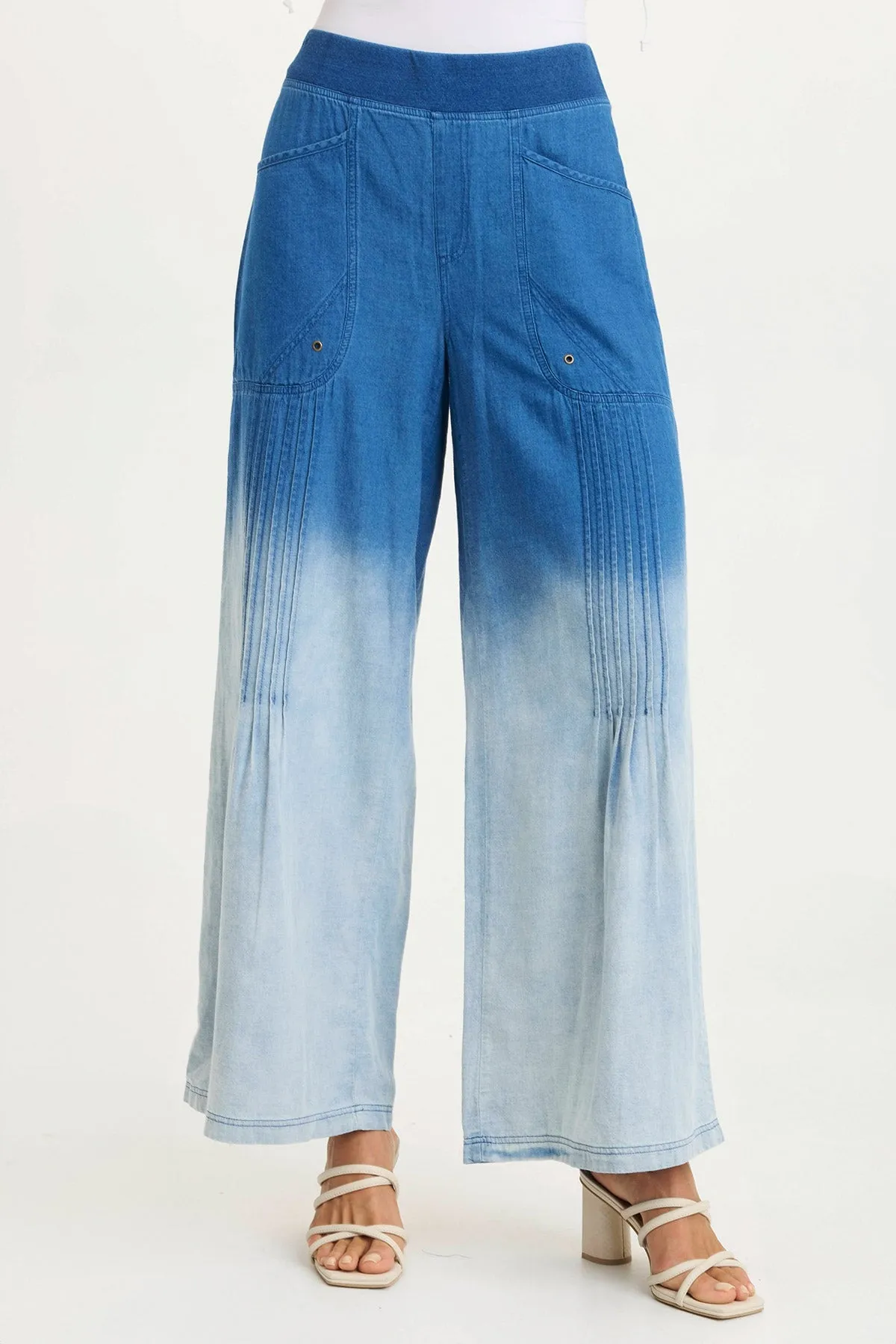 Ralston Indigo Twill Lightweight Pleated Wide Leg Pant