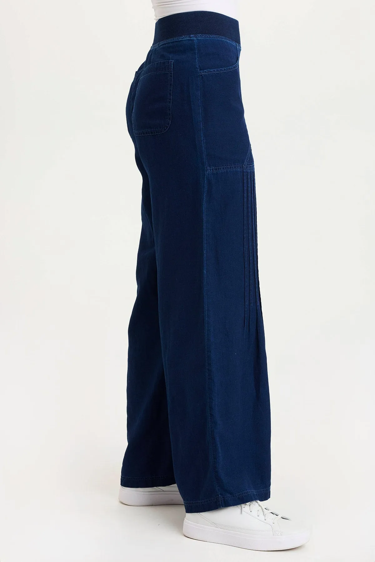 Ralston Indigo Twill Lightweight Pleated Wide Leg Pant
